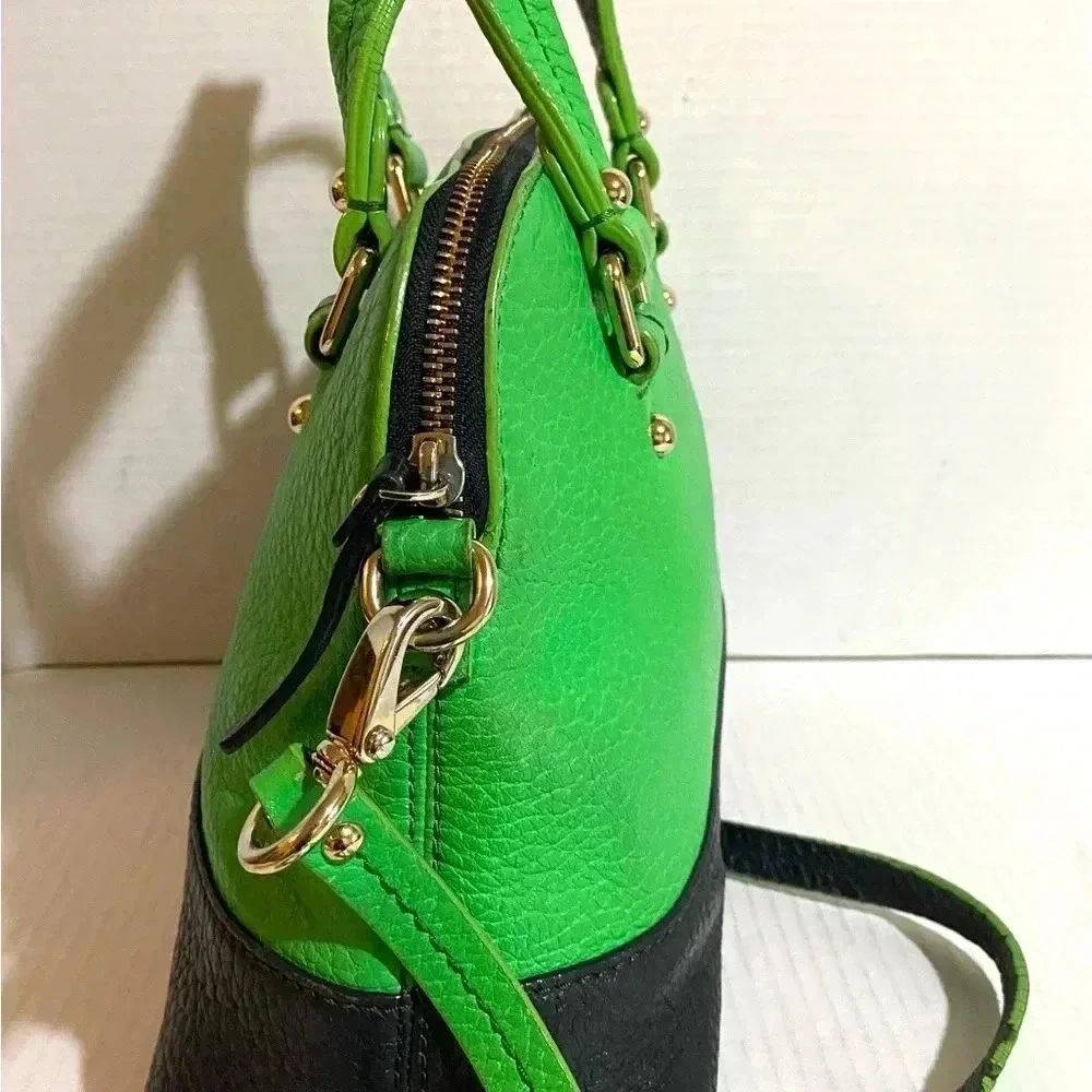 Kate spade green black pebbled leather satchel handbag